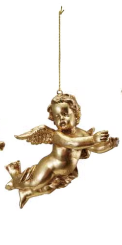 Image of Stoneware Two-Sided Cherub Ornament w/ Gold Electroplating, 3 Styles