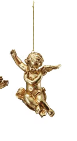 Image of Stoneware Two-Sided Cherub Ornament w/ Gold Electroplating, 3 Styles