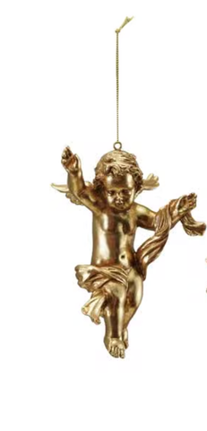 Image of Stoneware Two-Sided Cherub Ornament w/ Gold Electroplating, 3 Styles
