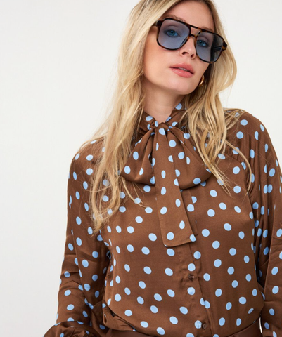 Image of Polka Dot Scarf Blouse