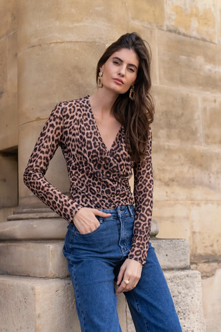 Image of Leopard Mesh Wrap Top one size