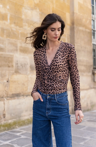 Leopard Mesh Wrap Top one size