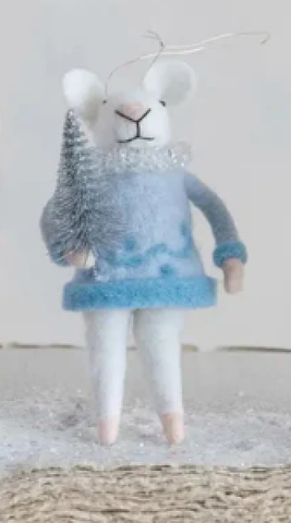 Image of Handmade Wool Felt Mouse in Winter Clothes Ornament, 4 Styles