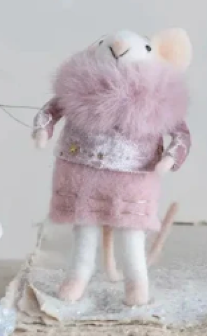Image of Handmade Wool Felt Mouse in Winter Clothes Ornament, 4 Styles