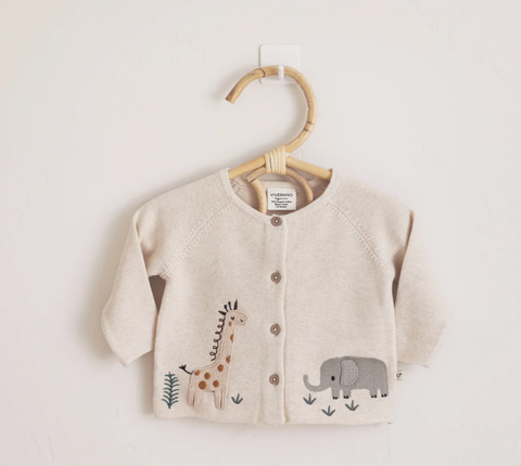 Animal Safari Embroidered Baby Cardigan Sweater (Organic) - Natural