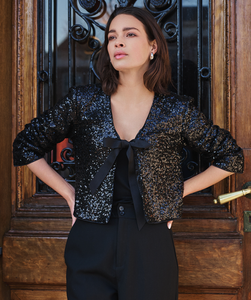 Black Sequin Bow Blazer