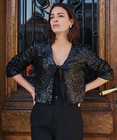 Image of Black Sequin Bow Blazer SALE