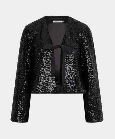 Black Sequin Bow Blazer