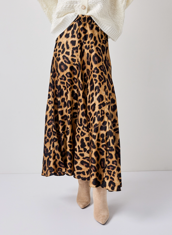 Image of Valentine Camel Leopard Skirt