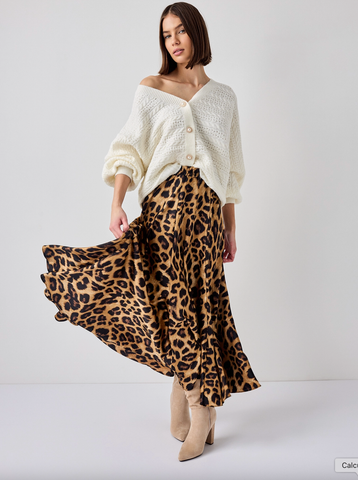 Image of Valentine Camel Leopard Skirt