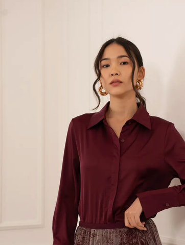 Image of Satin Top - Burgundy