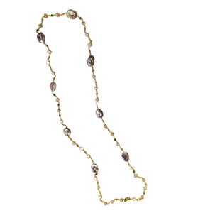 Pink Pearl & Multi-Stone Gold Necklace