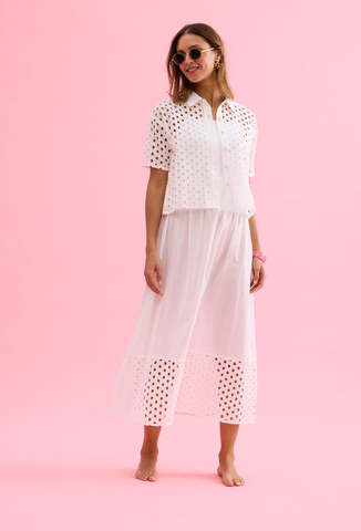 Image of Eyelet Spring Top- White