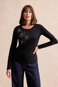 Embroidered long-sleeve top