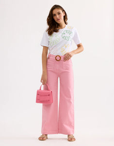 Wide High-Waisted Jeans- Pink