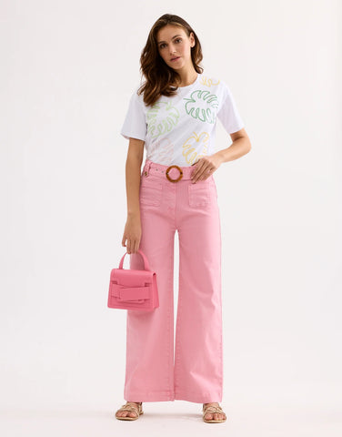 Wide High-Waisted Jeans- Pink