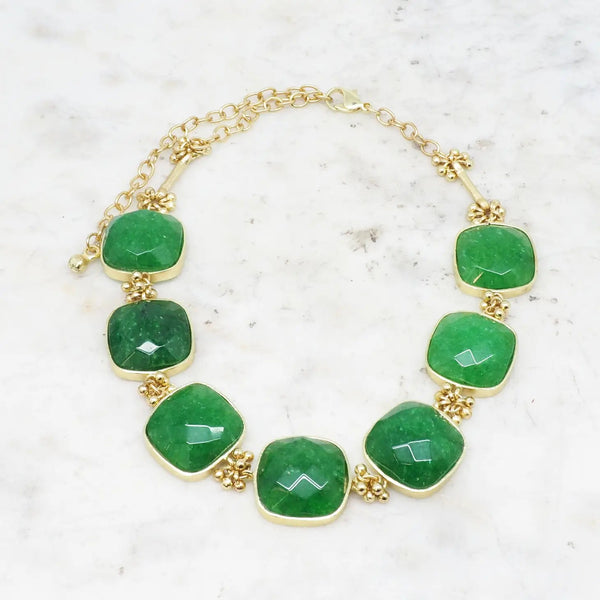 KALIFANO | Natural Green Brazilian Agate Gemstone Bead Necklace