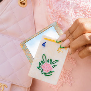 Hand-Painted Flower Mahjong Compact Mirror | Eco-Friendly