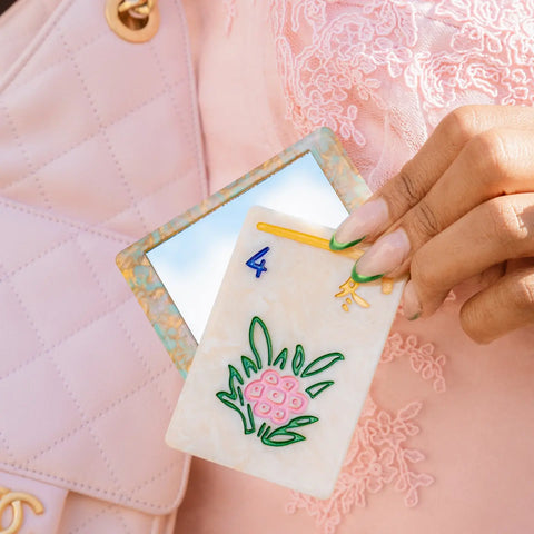 Image of Hand-Painted Flower Mahjong Compact Mirror | Eco-Friendly