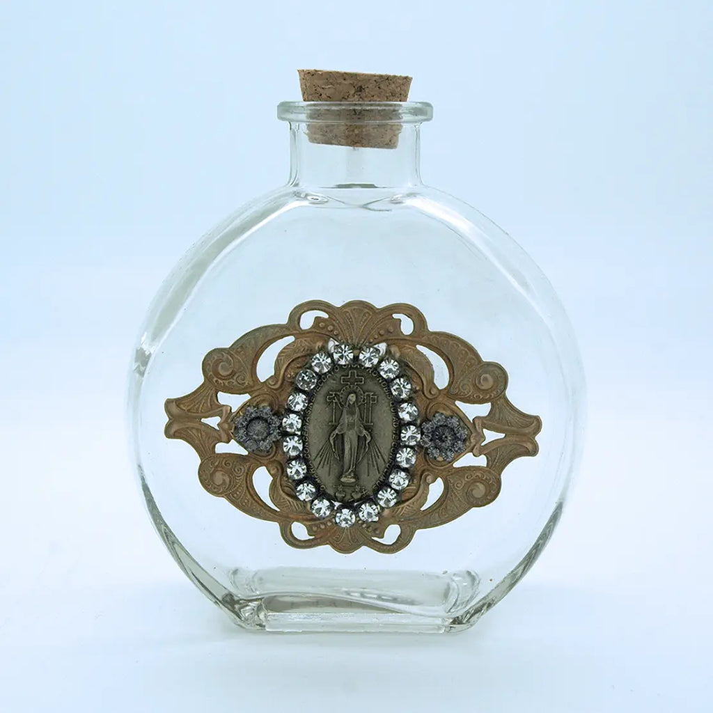 Vintage holy water bottle mm clear crystals