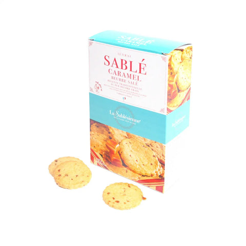 Case of shortbread cookies, caramel chips and salted butter