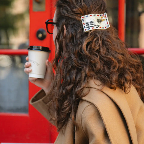 Image of Hand-Painted Airmail Laydown Hair Claw Clip | Eco-Friendly