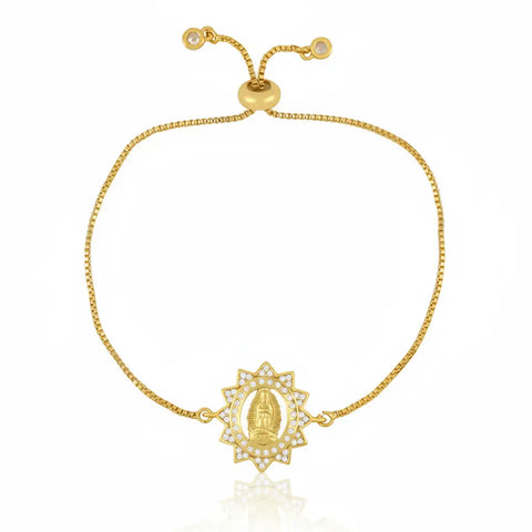 Gold-Plated Guadalupe Adjustable Bracelet w/ White Zirconia 7.5-inch