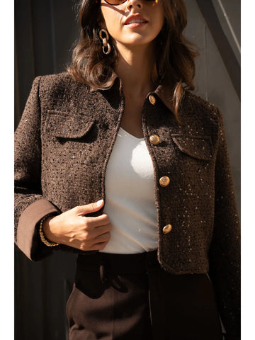 Image of Élise Jacket in Tweed & Denim- Brown