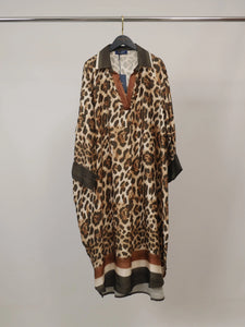 Satin Leopard Dress- Green