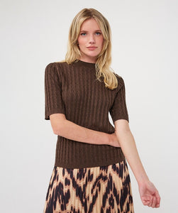 Cable Sleeve Sweater- Brown