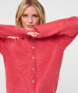 Pink Heart Button Sweater