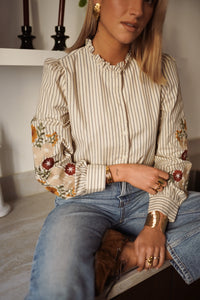 Ruffle Blouse- Flower Embroidery