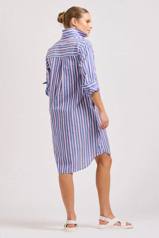 The Claire Popover Shirtdress - Chambray Pink Stripe