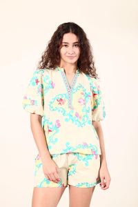 Raya Aqua Scroll Blouse