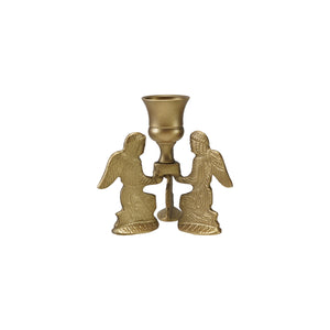 Metal Taper Holder with Angels, Gold Finish