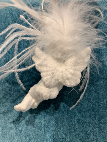 Cherub Ornament with White Ostrich