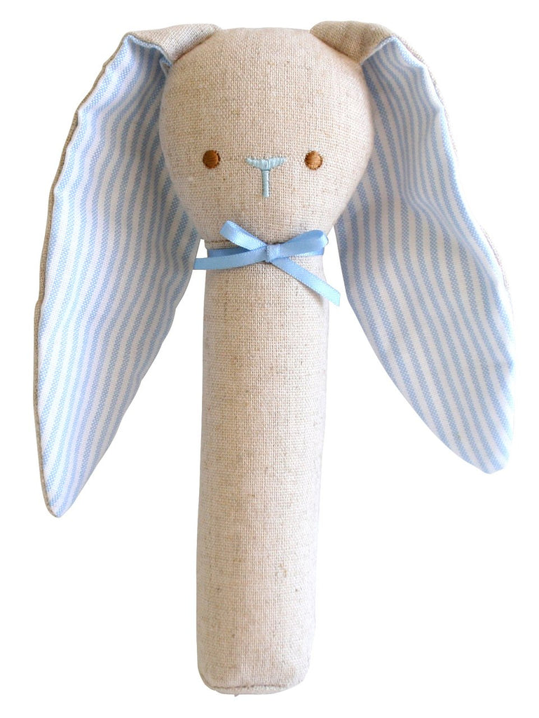 Bunny Rattle & Squeaker Linen - Blue