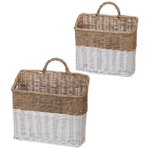 Large Two-Tone Wicker Wall Basket