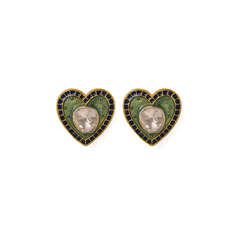Image of Heart Studs - blue & ivory