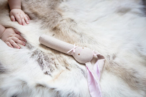 Image of Bunny Rattle & Squeaker Linen - Pink
