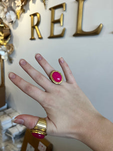 Gold Ring with Fuschia Stone
