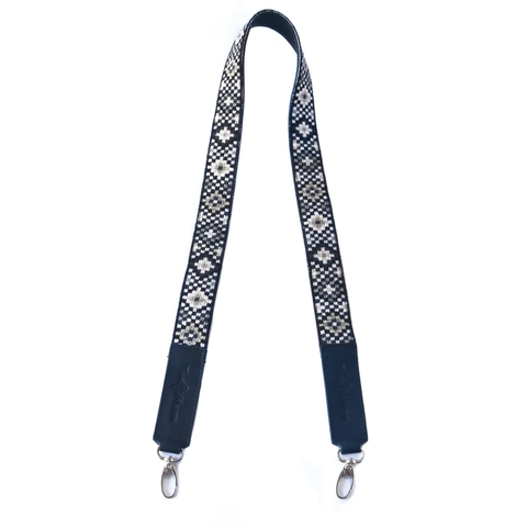 Image of Mai Woven Bag Strap-Black and White Leather