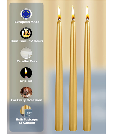 Image of 12'' Metallic Gold Taper Candle 12 PACK