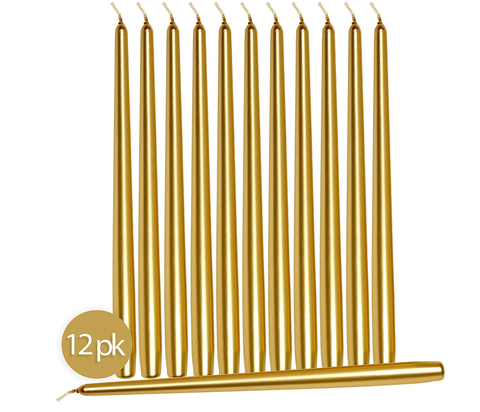 Image of 12'' Metallic Gold Taper Candle 12 PACK