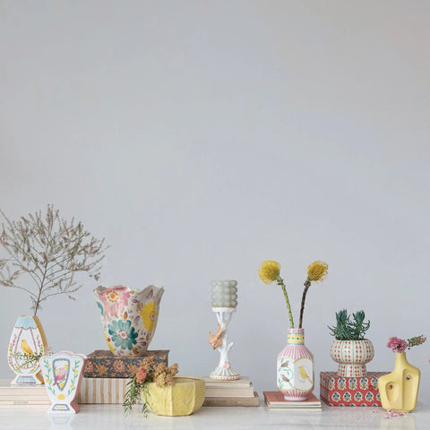 Image of Pink/Yellow Ceramic Vase w/ Birds sale
