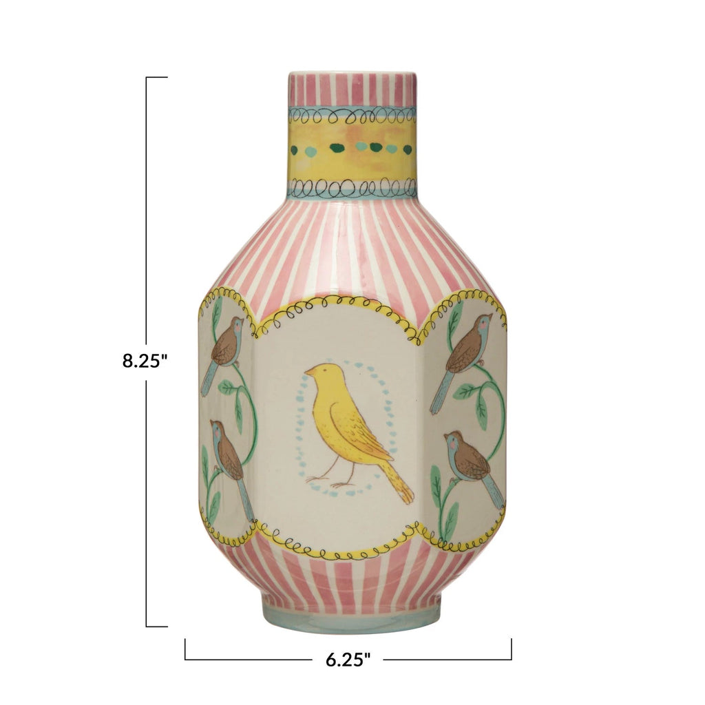 Pink/Yellow Ceramic Vase w/ Birds