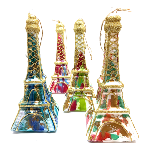 Image of Assorted Stained Glass Eiffel Tower Ornament