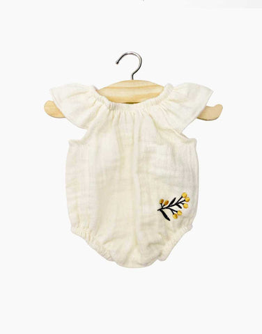 Clara romper in ecru double gauze with Mimosa embroidery